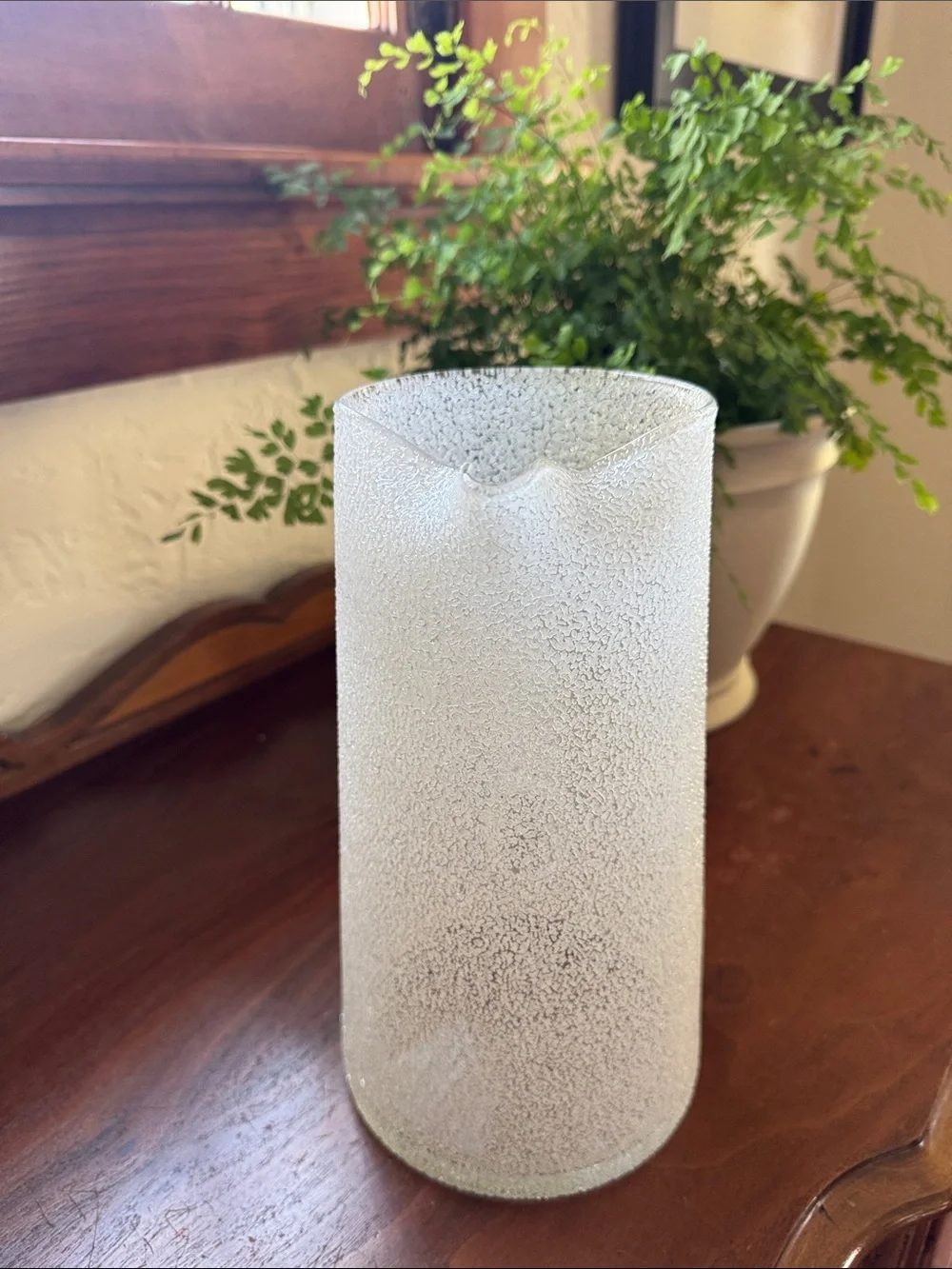 West Virginia Glass Specialty Company Frosted/Beaded Pitcher & Six Glasses